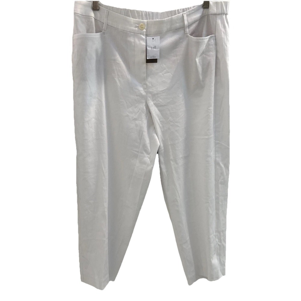J Jill Linen Stretch Pants 2X Cropped White Pull On High Rise Slit Casual Pocket